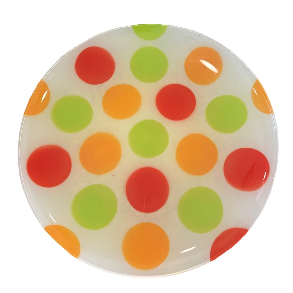 Rare WALTHER GLASS- LOVE Mid-century Modern ORANGE/YELLOW DOT Platter 15"